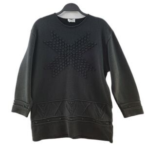 Vtg Black Pull-Over Made in Italy Sweater Crew Long Sleeve Embroidered Design L